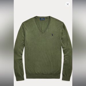 Ralph Lauren Polo Mens Jade Green V Neck Pima Cotton Sweater, size: XXL